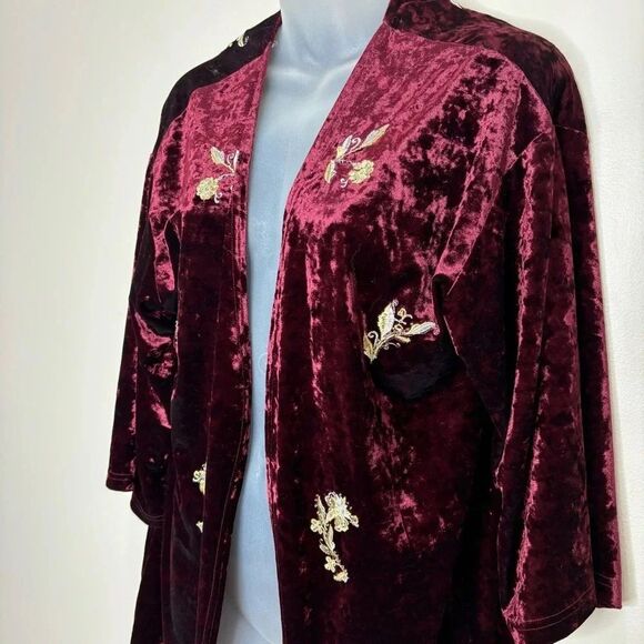 The Room Velvet Cardigan Floral Open Front Red size medium - Picture 4 of 5